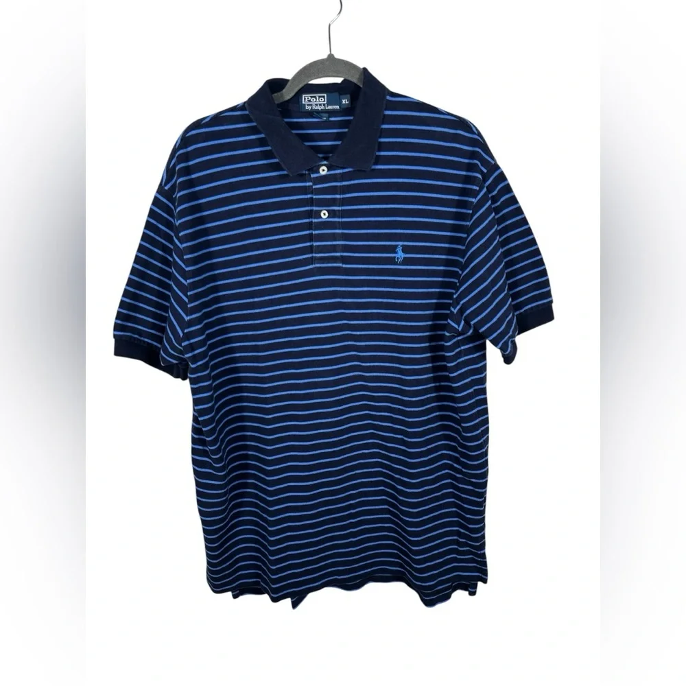 Polo Ralph Lauren Striped Polo Shirt Men’s XL Navy Blue Short Sleeve Classic Fit